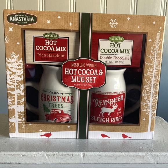 BNIB- Nostalgic Christmas Trees & Reindeer Rides Milk Jug Mugs & Hot Cocoa Set - Picture 13 of 15